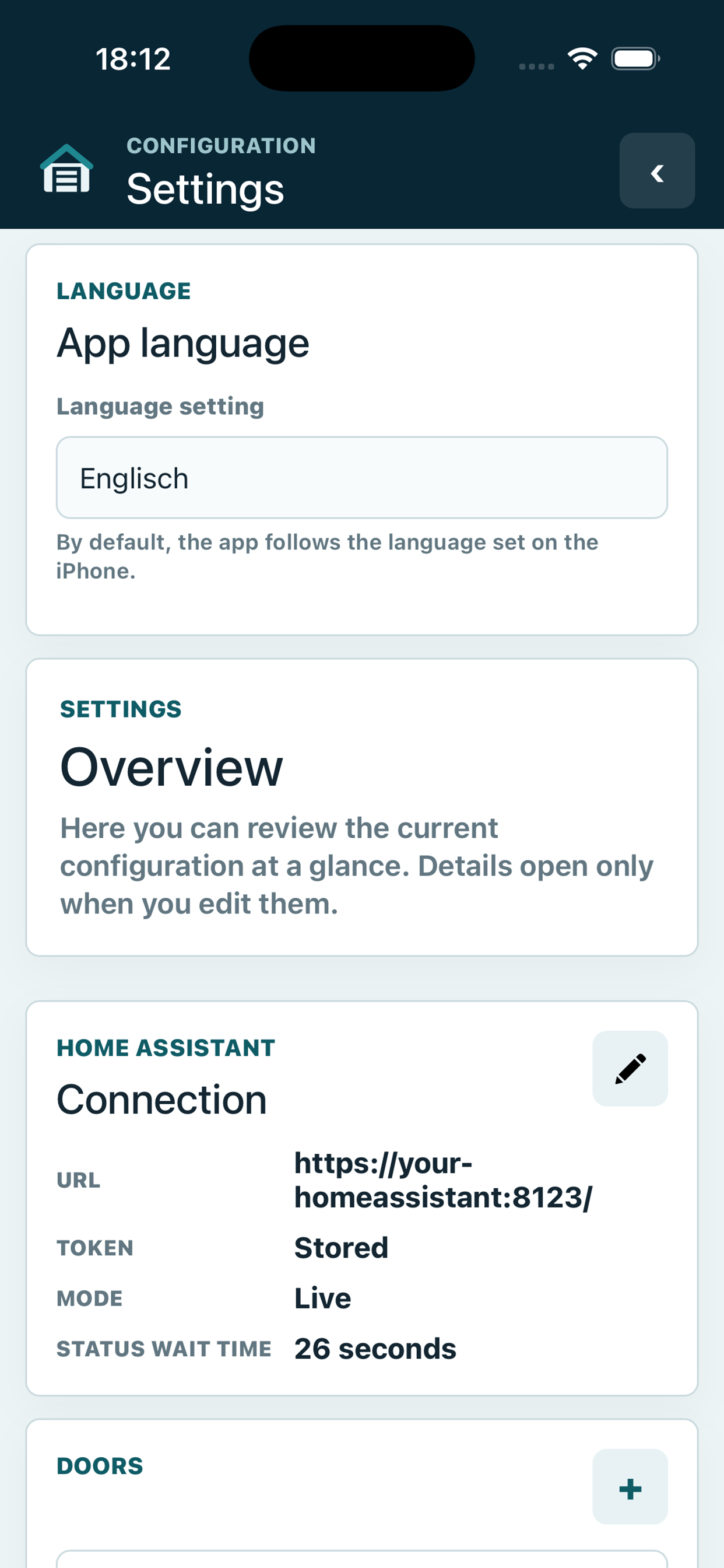 Local Home Assistant and door configuration in Garage Door Assistant
